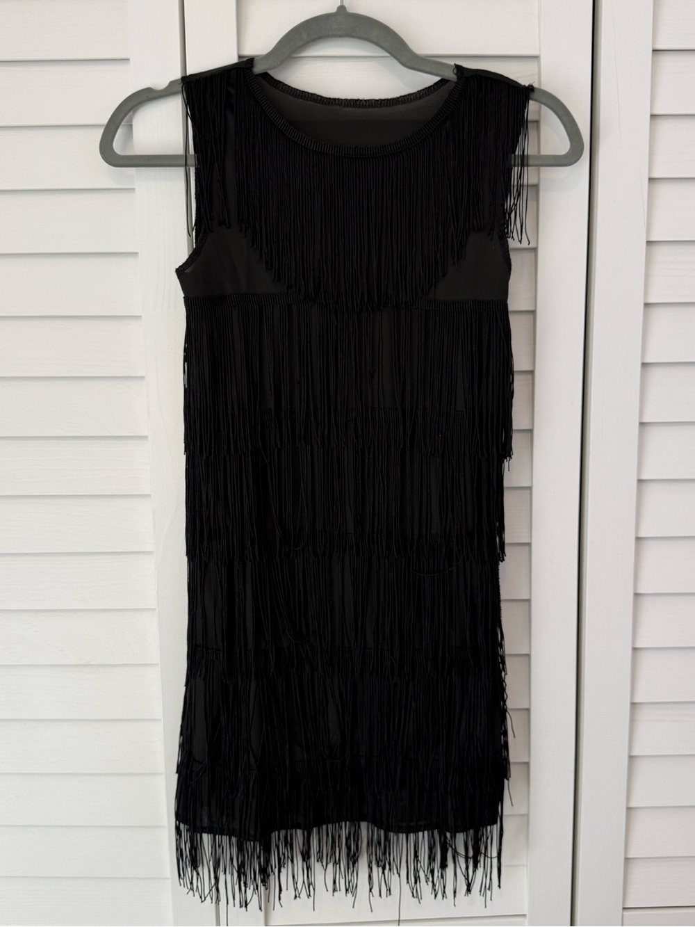 Sleeveless Black Fringe Shift Dress Halloween Flapper Goth Party Girls XL
